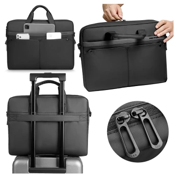Torba na Laptopa 14" Mark Ryden, Wodoodporna, Elegancka i Pojemna, Lekka 0.5 kg, z Kieszenią na Laptopa i Tablet 9.7", Pasek na Walizkę – Czarna