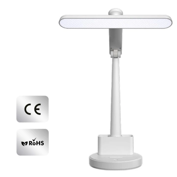 Lampka biurkowa LED nocna lampa USB na biurko dotykowa regulowana organizer i stojaki na telefon biała 