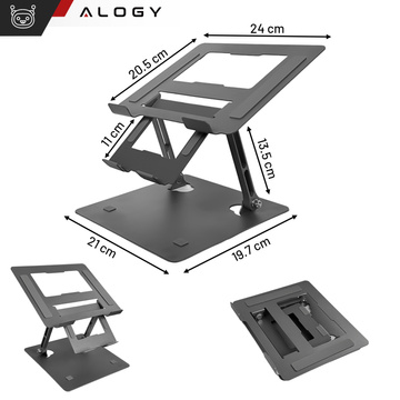 Uchwyt na laptop 17" Macbook tablet telefon stojak 2w1 podstawka składany regulowany aluminiowy na biurko Alogy Grafitowy