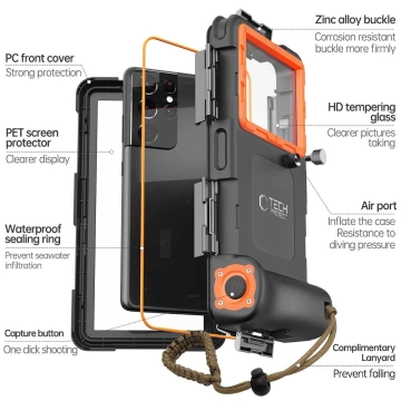 Etui obudowa IPX8 Universal Tauchen Wasserdichtes Gehäuse Schwarz/Orange