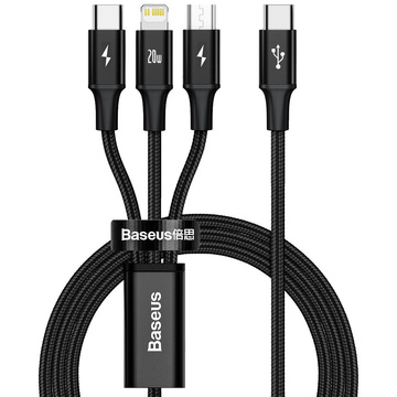 Kabel 3w1 Baseus Rapid Series USB-C für Micro-USB Lightning USB-C PD 20W 1,5m Czarny