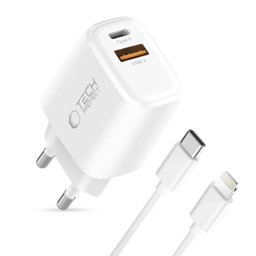 Ładowarka Tech-Protect NCA20 20W PD QC3.0 + Kabel Lightning Biała
