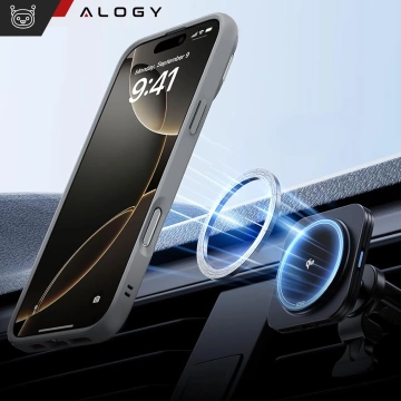 Etui hybrydowe ochronne do Apple iPhone 16 Pro Alogy KickStand Hybrid Case z podpórką do MagSafe Szare + Szkło hartowane