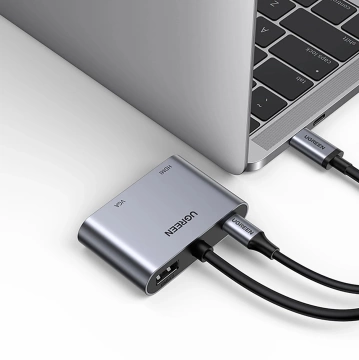 Adapter Ugreen CM162 USB-C HDMI VGA USB-A 3.0 PD 100W 4K Szary