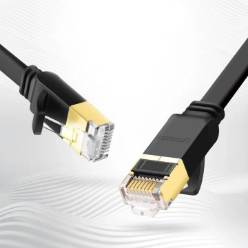 Płaski kabel UGREEN  przewód internetowy sieciowy Ethernet patchcord RJ45 Cat 7 STP LAN 10 Gbps 10 m czarny (NW106 11265)