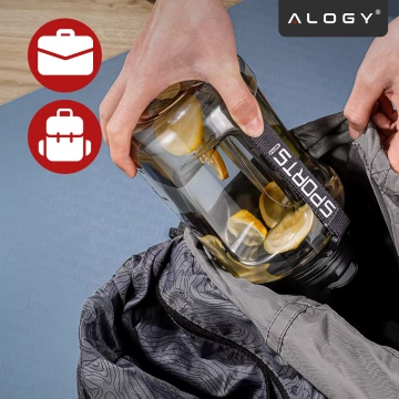 Duża Butelka Motywacyjna na Wodę 1.7L Bidon Sportowy z Miarką, Uchwytem i Pokrywką 2w1 (Dzióbek + Słomka), Wygodna i Szczelna, Alogy Sport 1700ml – Czarna