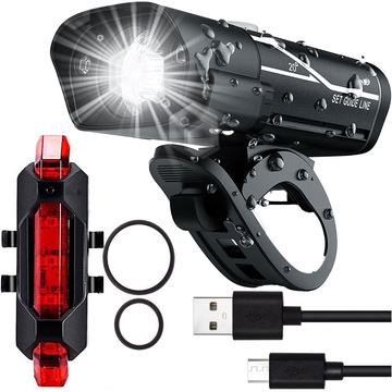 Lampka rowerowa przód + tył LED przednia tylna światło roweru oświetlenie wodoodporna IPX4 USB światełko na rower zestaw lampek Alogy