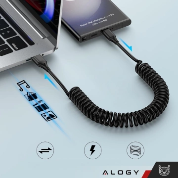 Kabel Alogy do ładowania Xiaomi Google Pixel spiralny samochodowy 66W 5A 150cm USB do USB-C czarny