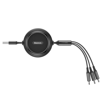 Baseus Golden Loop 3in1 ausziehbares Kabel USB - Micro USB / Lightning / USB-C 3.5A 35cm - 120cm schwarz (CAMLT-JH01)