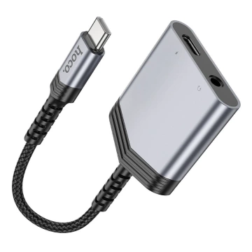 HOCO Adapter AUX 2w1 Typ C Do Typ C / Jack 3,5 mm 27W LS39 Szary