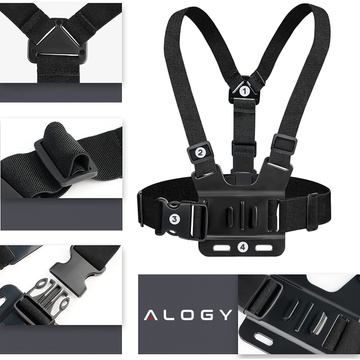 Szelki sportowe uchwyt na klatkę piersiową Alogy Chest do aparatu, kamer GoPro, telefonu uniwersalne Czarne