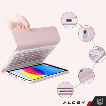 Etui ochronne z klawiatura bezprzewodowa Alogy Keyboard Case z miejscem na rysik do Apple iPad 11 gen. (2025) / 10 gen. (2022)  Różowe + Szkło