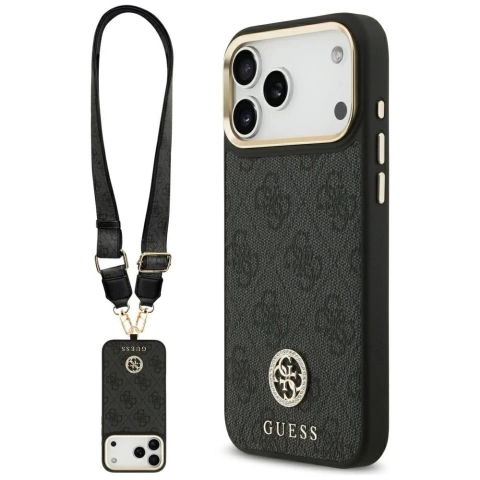 Etui Guess 4G Strass Logo Big Strap MagSafe do iPhone 17 Pro Max Czarny