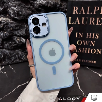 3-in-1 Hybrid-Schutzhüllen-Set mit 2x gehärtetem Glas für Apple iPhone 16, Hybrid-MagSafe-Schutzhülle mit Linsenschutz, Alogy 3-in-1-Hüllen-Set, Himmelblau