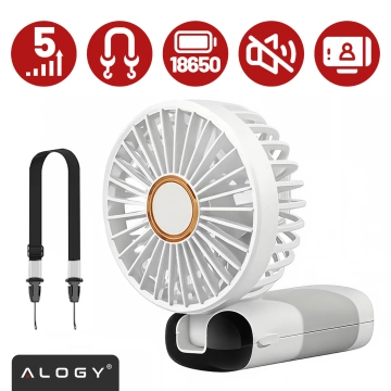 Wentylator Wiatrak Ręczny Bezprzewodowy, Przenośny i Biurkowy, z Uchwytem na Telefon, Ładowanie USB-C, Bateria 18650, Alogy CoolBreeze™ – Biały