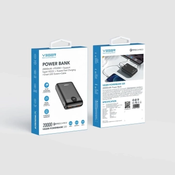 Powerbank Externer Akku (POWER BANK) VEGER S20 - 20.000 mAh LCD Quick Charge PD 22,5 W schwarz (W2053)