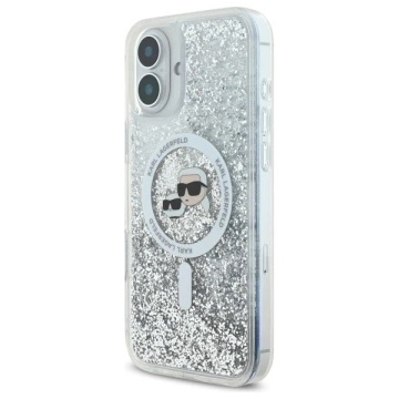 Etui Karl Lagerfeld do iPhone 16 Plus 6.7" Magsafe Hardcase Transparent Liquid Glitter Karl&Choupette Head 