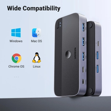 UGREEN CM662 USB 3.0 SWITCH 2-IN-4 FERNBEDIENUNG 2x 5Gb/s KABEL