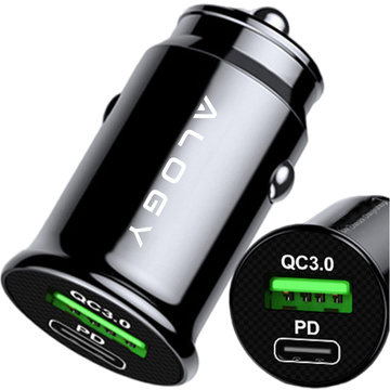 Ładowarka samochodowa 38W USB QC 3.0 18W + USB-C C PD 20W szybka mocna do telefonu Alogy Car czarna + Kabel USB-C 1m