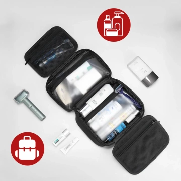 Mark Ryden Reise-Kulturbeutel für Damen und Herren, 3,9 l Fassungsvermögen, 4 Fächer mit Haken, YKK-Reißverschluss, PU-Oxford-Material – Schwarz