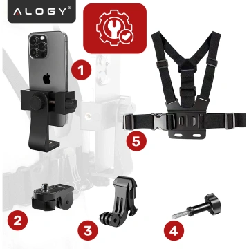Szelki sportowe uchwyt na klatkę piersiową Alogy Chest do aparatu, kamer GoPro, telefonu uniwersalne Czarne