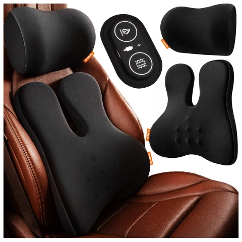 2-in-1-Autokissen mit Massage- und Heizfunktion – ergonomische Unterstützung für Nacken, Rücken und Lendenwirbelsäule, elektrisches Massagegerät mit Vibrationen für Fahrer und Beifahrer – Dr.Medic RelaxTherapyHeat™