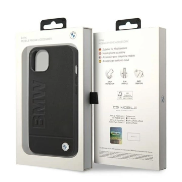 BMW BMHCP14MSLLBK Handyhülle für Apple iPhone 14 Plus 6.7" schwarz/schwarz Leder Stamp
