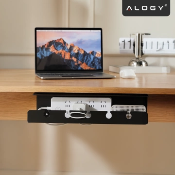 Organizer na Kable 2w1 Pod Biurko i na Ścianę, 40 cm, z Paskiem Klejącym utrzymanie porządku na biurku, Alogy CableHold™ – Czarny