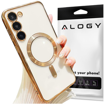 Etui do Samsung Galaxy S24 Mag Safe Glamour Case Ring obudowa ochrona aparatów Alogy Złote przezroczyste + Szkło