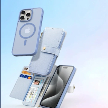 Etui do iPhone 15 Dux Ducis Lawa Skórzane Portfel MagSafe Niebieskie
