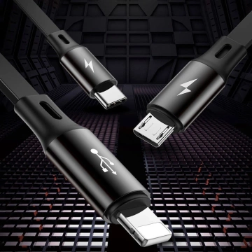 Baseus Golden Loop 3in1 ausziehbares Kabel USB - Micro USB / Lightning / USB-C 3.5A 35cm - 120cm schwarz (CAMLT-JH01)