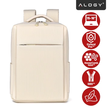 Alogy UrbanPack Pro™ Business-Rucksack für 15-16"-Laptops – Wasserdicht, stoßfest, mit Flaschenfach und Gepäckgurt – Beige