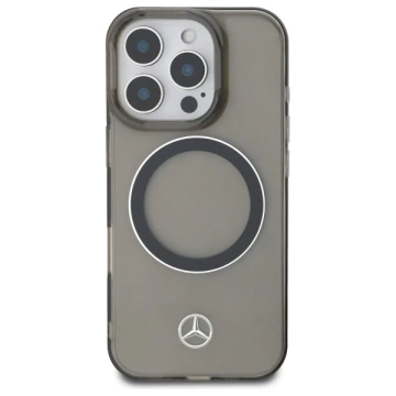 Mercedes-Hülle für iPhone 16 Pro Max 6,9 Zoll, schwarzes Hardcase, silberner Ring, MagSafe
