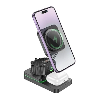 HOCO 3in1 MagSafe kompatibles kabelloses Ladegerät 15W CQ10 Schwarz