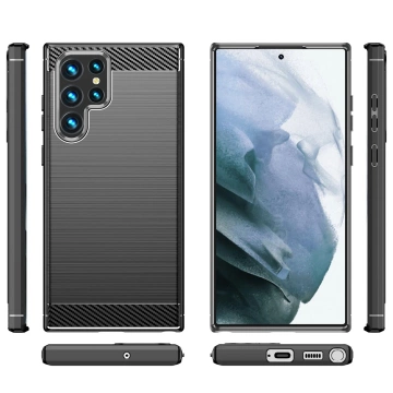 Etui na telefon Carbon Case do Samsung Galaxy S23 Ultra elastyczny silikonowy karbonowy pokrowiec Czarne