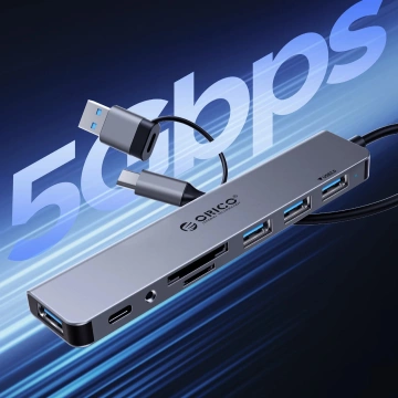 Hub USB Orico YSA8-U3 8w1 USB-C/A SD Audio Szary