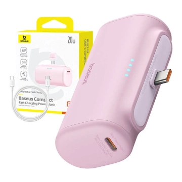 Powerbank Baseus Compact 5000mAh 20W USB-C Mini Szybkie Ładowanie Różowy