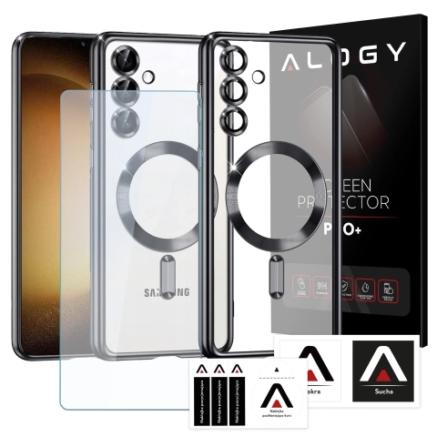 Etui do Samsung Galaxy S25 Alogy LuxeShield™️ Glamour Luxury Ring obudowa z osłoną aparatów Czarne + szkło hartowane