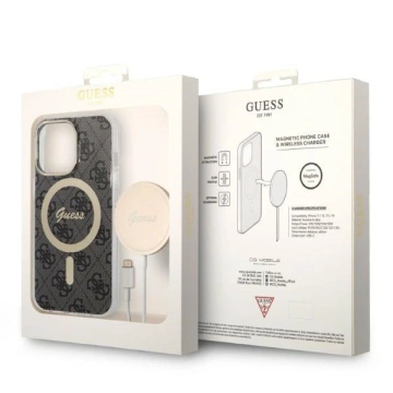 Zestaw Guess GUBPP13XH4EACSK Case Charger iPhone 13 Pro Max Czarny/Black Hard Case 4G Print MagSafe