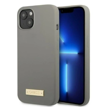 Etui Guess GUHMP13MSPLG für Apple iPhone 13 6,1" szary/grey Hard Case Silicone Logo Plate MagSafe