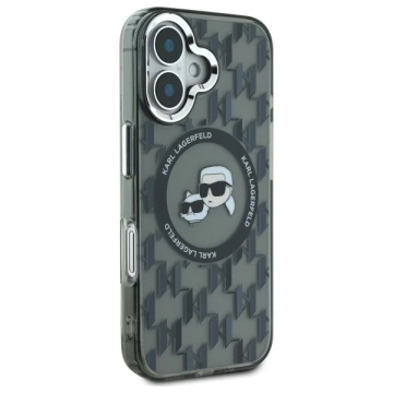Etui Karl Lagerfeld do iPhone 16 6.1" Czarne MagSafe IML Monogram Karl&Choupette Head 