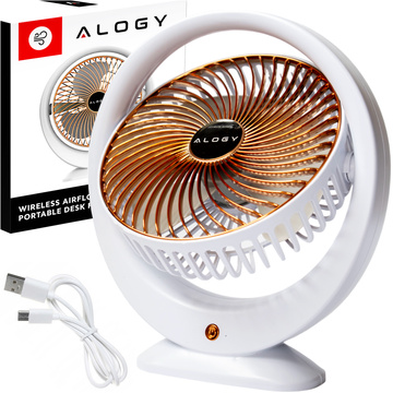Schreibtischventilator, Standventilator, leistungsstark, klein, tragbar, kabellos, 1200 mAh, USB-C, Alogy White