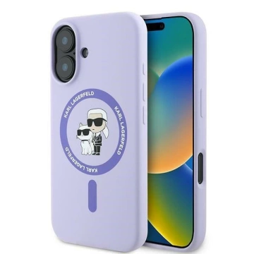 Etui Karl Lagerfeld do iPhone 16 6.1" Fioletowy MagSafe Hardcase Silicone Karl&Choupette Ring 
