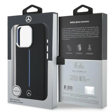Etui Mercedes do iPhone 16 Pro Max 6.9" Hardcase Silicone Blue Stripe MagSafe Czarny
