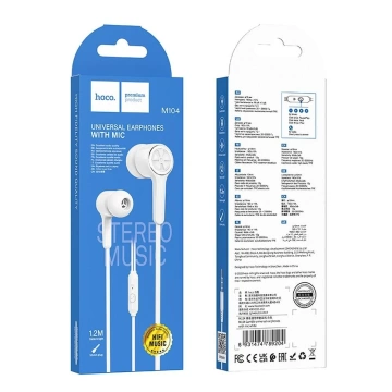 HOCO Kabelgebundene Kopfhörer, Klinke 3,5 mm, mit Mikrofon M104, Weiß