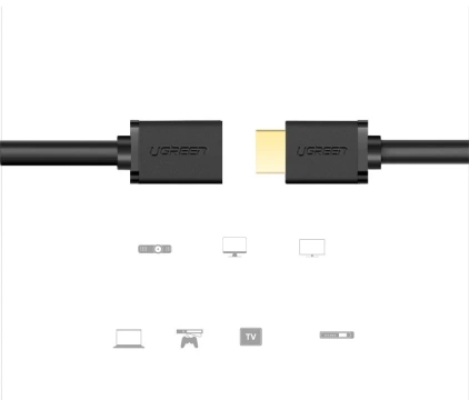 Kabel UGREEN przewód przedłużacz HDMI (żeński) - HDMI (męski) 19 pin 1.4v 4K 60Hz 30AWG 2m czarny (10142)