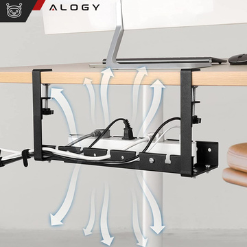 Kabel-Organizer unter der Tischplatte, verstellbare Ablage für Kabel, Schreibtischleiste, Aluminiumhalter Alogy Black