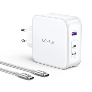 Ugreen Nexode GaN-Netzwerkladegerät USB-A/2xUSB-C 140 W USB-C-Kabel 1,5 m – Weiß