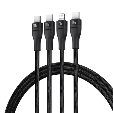 Kabel 3w1 Baseus 100W USB-C/USB-C/Lightning 1,5m LED Czarny