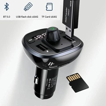  Zestaw głośnomówiący do auta USAMS C21 z transmiterem FM, Bluetooth 5.0, MP3, 2xUSB 3,4A CC115GC01 (US-CC115) czarny/black
